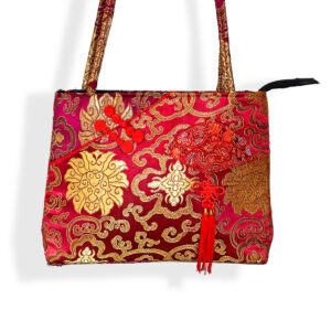 Bolso rojo bordado dorado oriental vintage